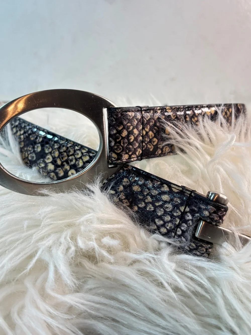 Snakeskin Belt with Silver O-Ring Buckle